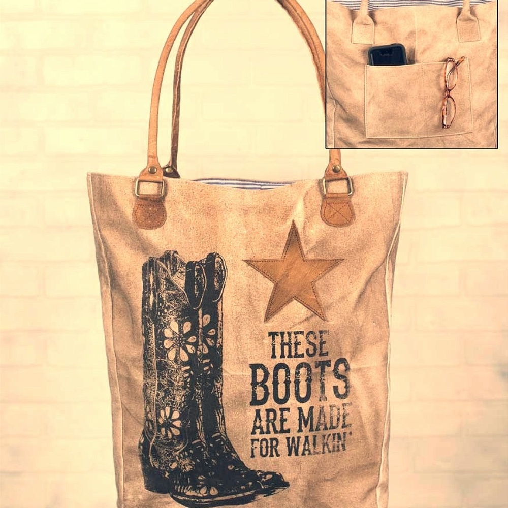 Cowboy Boots Leather/Canvas Tote